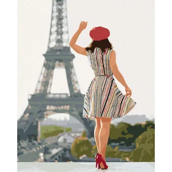 Dětské zboží Diamondi Diamantové malování - ŽENA U EIFFELOVY VĚŽE Rozměr: 40x50 cm, Rámování: bez rámu a bez vypnutí plátna