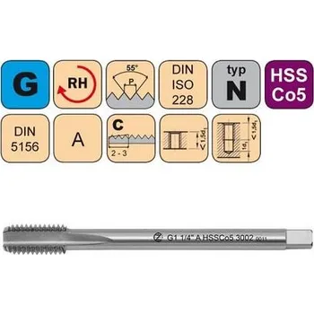 Ruční nářadí NÁSTROJE CZ Závitník strojní G1 3/8" HSSCo5 DIN 5156 C - 3002 - CZZ3002-G1-3/8"-A