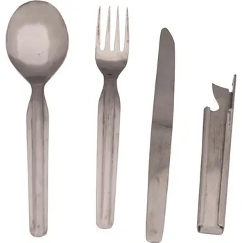 Kempingové nádobí Armáda NVA/DDR Příbor polní skládací NVA ocelový 4-dílný použitý