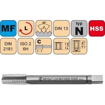 Ruční nářadí NÁSTROJE CZ Závitník sadový M6x0,75 I ISO2 HSS DIN 2181 Levý - 0300L - CZZ0300L-M6X0,75-I-ISO2