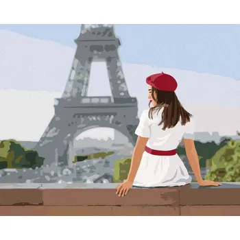 Diamondi Diamantové malování - ŽENA V BÍLÝ ŠATECH A EIFFELOVA VĚŽ Rozměr: 40x50 cm, Rámování: vypnuté plátno na rám