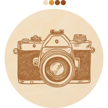 Podtácek WoodenPuzzle.cz Kulatý dřevěný podtácek s motivem - Fotoaparát Počet: 1 kus