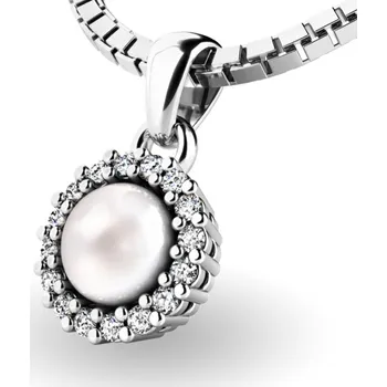 Přívěsek Dámský přívěsek bílé zlato 585/1000 přírodní diamant 0.080 ct perlový 10931-B-FW-DIA bez řetízku