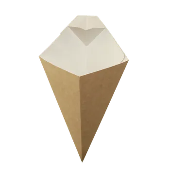 Jednorázové nádobí EcoPack Papírový kornout EKO na hranolky 198/270x165 mm 300/350 ml s kapsou na dip hnědý ideal pack® bal/40 ks