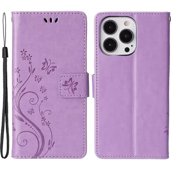 Pouzdro na mobilní telefon Flowers knížkové pouzdro na iPhone 15 Pro - světlefialové