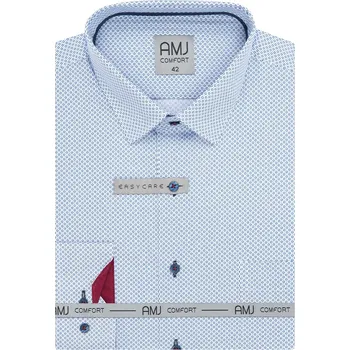 Pánská košile Pánská košile AMJ bavlněná, bílá modrá kolečka a puntíky VDBR1319, dlouhý rukáv, vel. 51/52 (nadměrná)