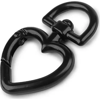 Galanterie Kovová karabina otočná srdce, průvlek 15 mm, barva 3 černý lak