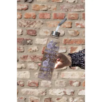 Láhev Skleněná láhev zdobená květy s uzávěrem - Ø 6*23 / 650 ml
