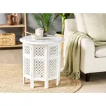 Odkládací stolek bílý s vyřezávaným vzorem starožitný efekt Obývací pokoj Chodba Rustikální orientální Beliani