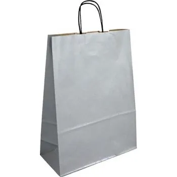 Nákupní taška Papírová taška stříbrná Toptwist 320x140x420 mm s krouceným uchem
