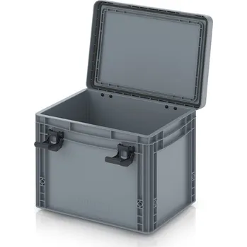 paleta Euro přepravka s víkem s panty Pro 41,1 x 32,8 x 33,6 cm, zavřená - Stříbrošedá - materiál: PP - EDP 43/32 HG