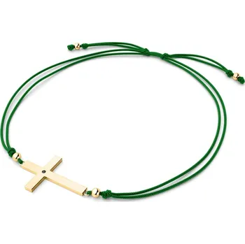 Šperk Dámský náramek žluté zlato 585/1000 přírodní diamant 0.006 ct kabbalah s křížem a černý 10947-NRS-ZEL-ZL-Black délka 18 cm