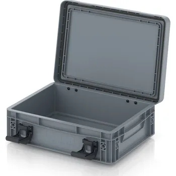 paleta Euro přepravka s víkem s panty Pro 41,1 x 32,8 x 13,6 cm, zavřená - Stříbrošedá - materiál: PP - EDP 43/12 HG