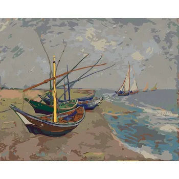 Hračka Diamondi Diamantové malování - RYBÁŘSKÉ LODĚ NA PLÁŽI V SAINTES-MARIES (VINCENT VAN GOGH) Rozměr: 40x50 cm, Rámování: bez rámu a bez vypnutí plátna