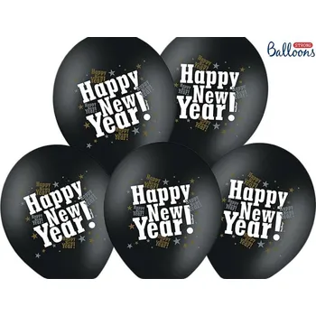 Balónek PartyDeco balónky černé metalické Happy New Year (6 ks)