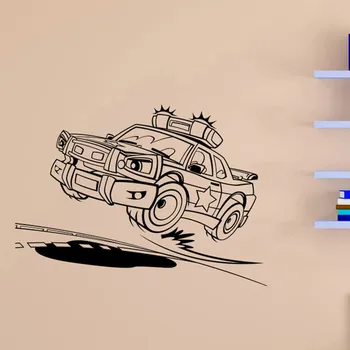 Samolepící dekorace Živá Zeď Samolepka na zeď Dětské policejní autíčko Barva: černá