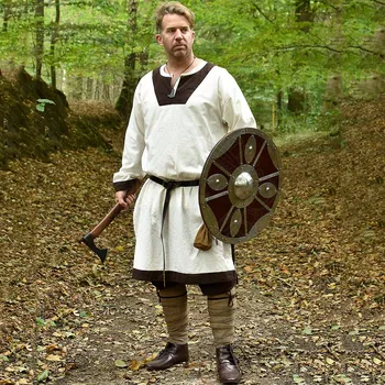 Karnevalový kostým Battle Merchant Ranně středověká tunika Vallentin, přírodní / hnědá