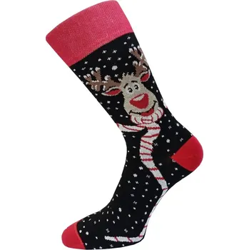 Dámské ponožky VFstyle Vánoční ponožky HAPPY REINDEER černé Velikost: 42 - 46