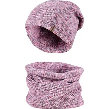 Čepice Dámský zimní set Mark - čepice a tunel, růžovo-šedé barvy
