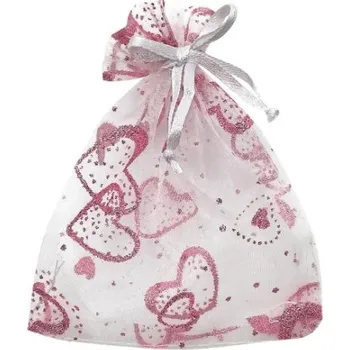 Dárková taška Anděl Dárkový sáček organza bílý se srdíčky 9x12cm