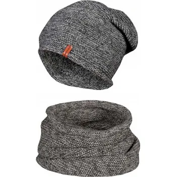 Čepice Dámský zimní set Mark - čepice a tunel, grafitově-bílé barvy