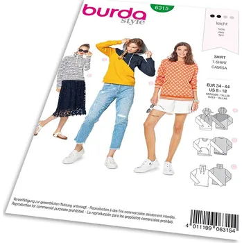 Střih Burda 6315 - Mikina s kapucí, mikina s rolákem