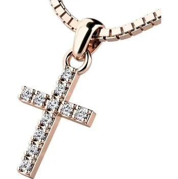 Přívěsek Dámský přívěsek růžové zlato 585/1000 přírodní diamant 0.060 ct G/SI - křížek s brilianty 140018-02-CV-DIA bez řetízku