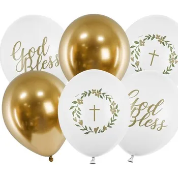 PartyDeco balónky bílé a zlaté God Bless (6 ks) svaté přijímání