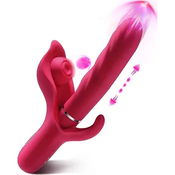 Vibrátor Paloqueth Thrusting 3-in-1 G-Spot Rabbit Triple Vibrator Red