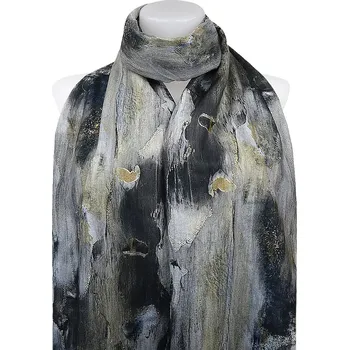 Šála Dámský teplý obdélníkový šál 3015-25 abstraktní se zlatou nitkou, černé barvy 7200688-3