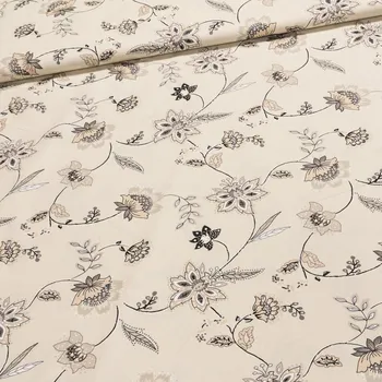 Bavlněné plátno 2664-2497206/06 béžovo-černé květy na béžové, š.150cm (látka v metráži)