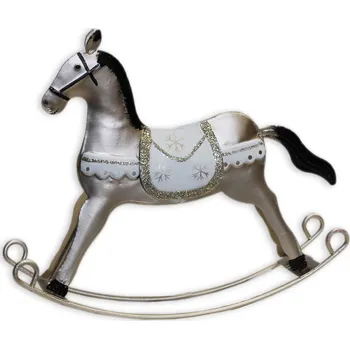 Vánoční dekorace Houpací kůň kov 20,5cm platina