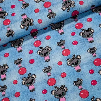 Bavlněný úplet dětský 889480581 holka koala na světle modré, š.150cm (látka v metráži)