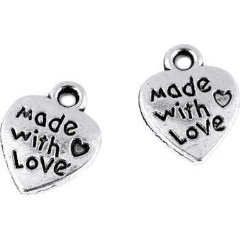 Přívěsek Přívěsek srdce 10x12 mm, malé, 1 (Made with love) platina s patinou