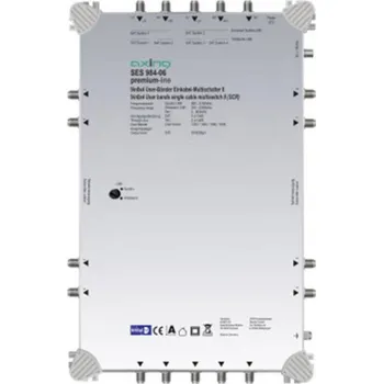 vypínač Axing SES 984-06 kaskádový rozdělovač (Unicable) Vstupy (vícenásobný spínač): 9 (8 SAT/1 terestrický) Počet účastníků: 8