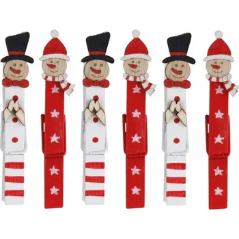 Vánoční dekorace Sněhuláci na kolíčku 8,5 cm, 6 ks červení