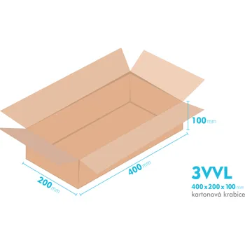 Obalový materiál Kartonové krabice 3VVL - 400x200x100mm - vnitřní 395x195x90mm