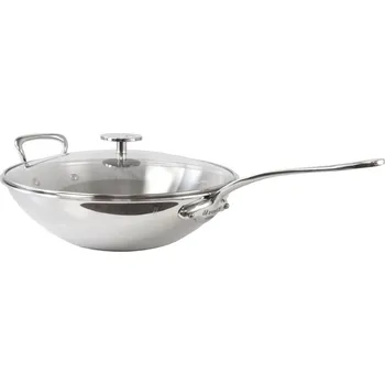Pánev WOK pánev se skleněnou poklicí M'COOK, 32 cm - MAUVIEL (Nerezový wok se skleněnou poklicí z kolekce M'COOK 32 cm - MAUVIEL)