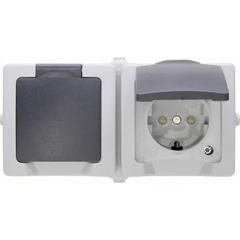 Elektrická zásuvka Kopp 137056002 spínání ve vlhkých místnostech zásuvka s ochranným kontaktem se sklopným víkem Nautic šedá 1 ks