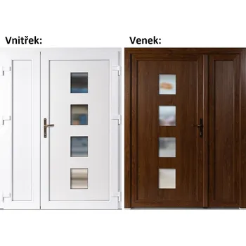 Vchodové dveře Dvoukřídlé vchodové dveře plastové Soft 010+Panel Plný, Zlatý dub/bílá, 130x200 cm, pravé