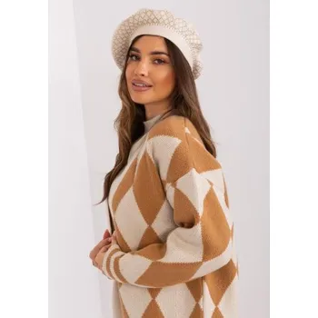 Čepice Dámský svetr s aplikací HAT světle béžový