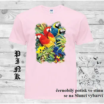 Pánské tričko panske-bavlnene-tricko-uv-potisk-barevni-papousci-Slunce Barva: Pink - růžová, velikost: L
