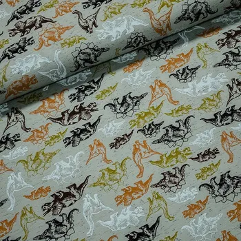 Bavlněný úplet dětský 7710-004 dinosauři na šedozelené, š.145cm (látka v metráži)