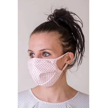 Plynová maska Bavlněná úpletová rouška na ústa a nos dvouvrstvá Tečky - růžová
