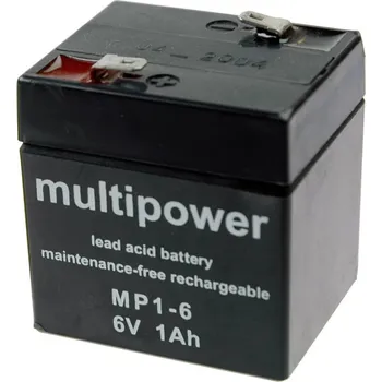 RC náhradní díl multipower MP1-6 MP1-6 olověný akumulátor 6 V 1 Ah olověný se skelným rounem (š x v x h) 51 x 55 x 42 mm plochý konektor