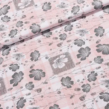 Bavlněné plátno 303000/177, šedé popínavé květy na růžovém káru, š.140cm (látka v metráži)