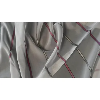 Záclona BYTEMA Záclona voál šedý a fialový pruh výška 180cm