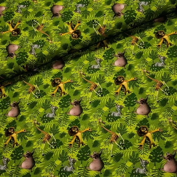 Bavlněný úplet dětský 8617-007 DIGITÁLNÍ TISK MADAGASKAR, zelený, š.140cm (látka v metráži)