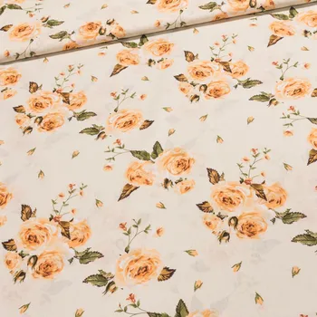 Bavlněné plátno EMA oranžové růže na smetanové, š.140cm (látka v metráži)