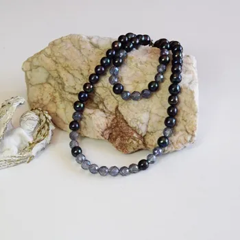 Náhrdelník SET NÁHRDELNÍKU A NÁMARKU Z PEREL FIALOVÝCH A KŘIŠŤÁLU FAZETOVANÉHO